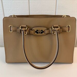Michael Kors Taupe Leather Satchel with Gold Hardware